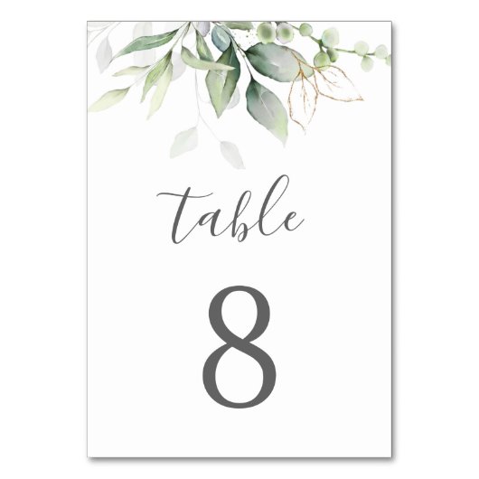 Numéro De Table Elégant Eucalyptus Feuille verdure Mariage or Ta (Dos)