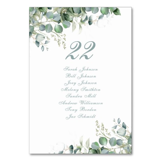 Numéro De Table Élégant Eucalyptus Mariage de noms de script botan (Par défaut)