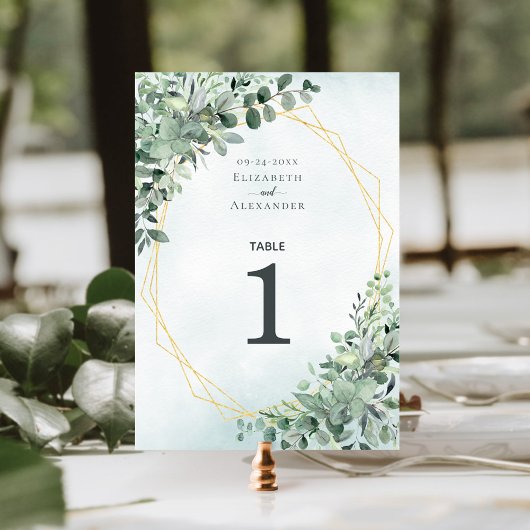 Numéro De Table Elégant Eucalyptus Mariage géométrique