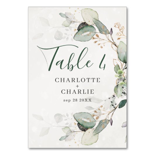 Numéro De Table Elégant Eucalyptus Verdure Rustique Chic (Dos)