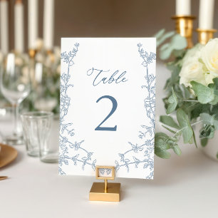 Numéro De Table Élégant Fête des mariées Florale Bleu Français Pla