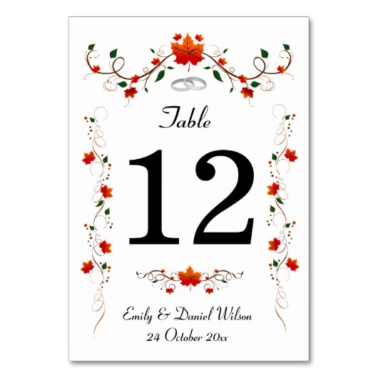 Numéro De Table Élégant Feuilles d'automne Mariage (Par défaut)