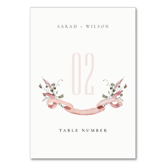 Numéro De Table Élégant Fleur sauvage d'aquarelle rose Mariage de (Par défaut)