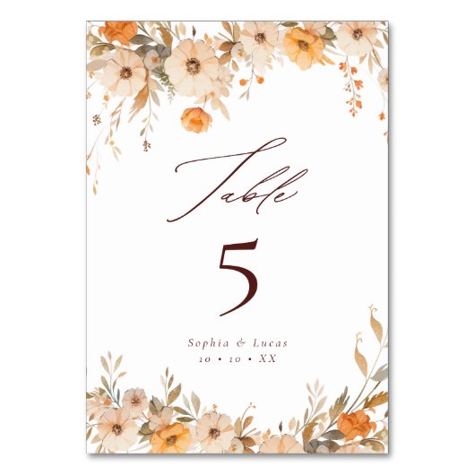 Numéro De Table Élégant Fleur sauvage d'automne orange et Mariage  (Par défaut)