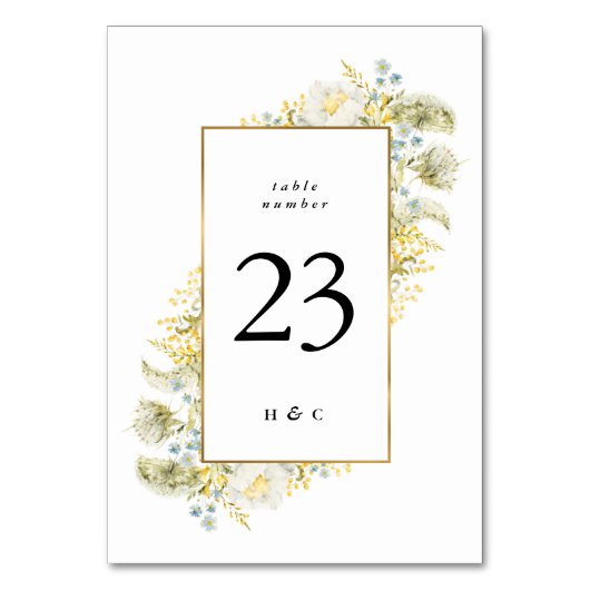 Numéro De Table Élégant Fleur sauvage encadré or Mariage Edging (Par défaut)
