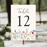 Numéro De Table Élégant Fleur sauvage Mariage crème pâté<br><div class="desc">Elégantes cartes de numéro de table mariage florale avec fleurs sauvages d'aquarelle et feuillage dans les tons rose, jaune, violet, bleu et vert bordant le fond du design sur un arrière - plan crème. Le dessin se répète à l'arrière. Les cartes de table rustiques fleur sauvage mariage sont parfaites pour...</div>