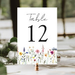 Numéro De Table Élégant Fleur sauvage Meadow Mariage<br><div class="desc">Elégantes cartes de numéro de table à mariage floral avec fleurs sauvages d'aquarelle et feuillage dans les tons rose, jaune, violet, bleu et vert bordant le fond du design. Le dessin se répète à l'arrière. Les cartes de table rustiques fleur sauvage mariage sont parfaites pour les mariages du printemps et...</div>