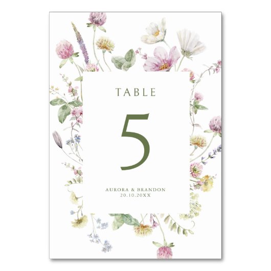 Numéro De Table Élégant Fleur sauvage Pastel Soft Mariage botaniqu (Dos)