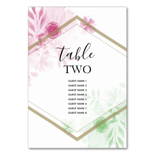 Numéro De Table Elégant Fleurs d'aquarelle Mariage Nom des invités (Par défaut)