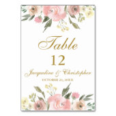 Numéro De Table Élégant floral Blush Pink Gold Script Numéro de ta (Par défaut)