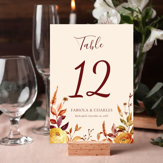 Numéro De Table Elegant Floral Boho Fall in Love Wedding