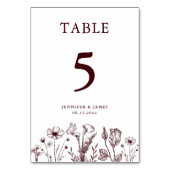 Numéro De Table Elegant Floral Burgundy Wedding  (Dos)