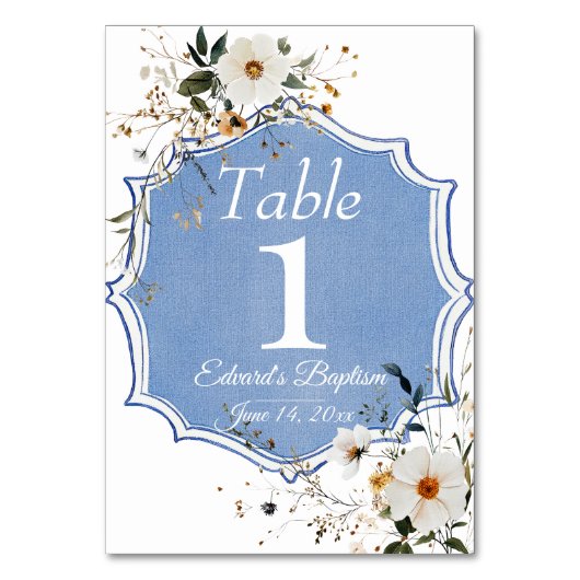 Numéro De Table Élégant floral Dusty Baptême bleu (Par défaut)