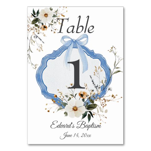 Numéro De Table Élégant floral Dusty Baptême bleu (Par défaut)