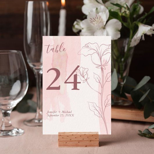 Numéro De Table Élégant Floral moderne rose Mariage d'aquarelle