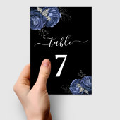 Numéro De Table Élégant floral noir bleu 