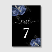 Numéro De Table Élégant floral noir bleu 