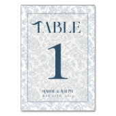 Numéro De Table Elegant Floral Toile Script Blue Wedding (Dos)