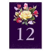 Numéro De Table Élégant Floral violet foncé rose jaune Mariage (Dos)