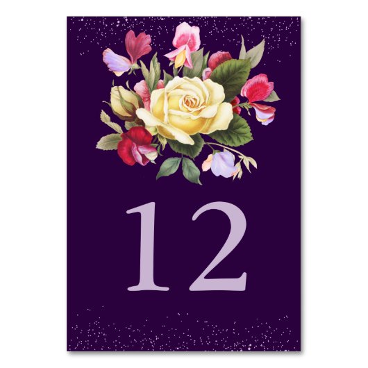 Numéro De Table Élégant Floral violet foncé rose jaune Mariage (Par défaut)