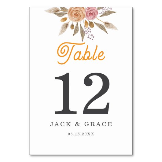 Numéro De Table Elegant Floral Wedding (Par défaut)