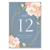 Numéro De Table Élégant flou broche bleu Dusty Mariage or (Dos)