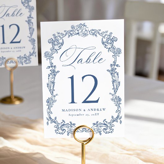 Numéro De Table Elegant French Blue Victorian Floral Wedding