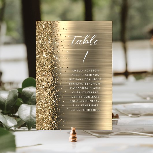 Numéro De Table Elegant Gold Glam Glitter Metallic Script Wedding