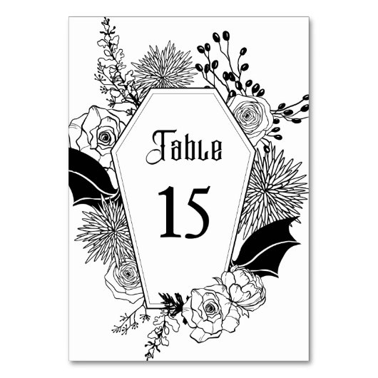 Numéro De Table Elégant Gothique Floral Mariage Réception Noir (Dos)