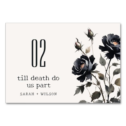 Numéro De Table Elégant gothique noir Rose noir Mariage (Dos)