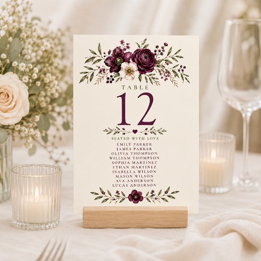 Numéro De Table Élégant graphique de table de mariage botanique au