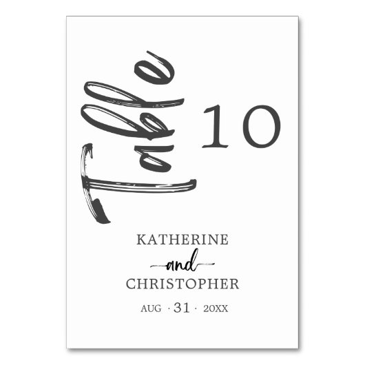 Numéro De Table Élégant Gras Script noir blanc Mariage formel (Par défaut)