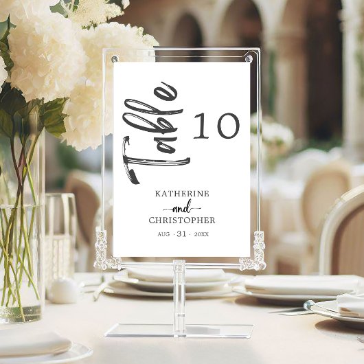 Numéro De Table Élégant Gras Script noir blanc Mariage formel