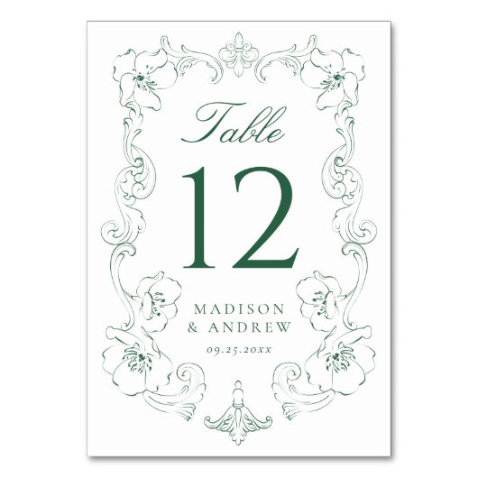 Numéro De Table Elegant Green Ornate Floral Frame Wedding (Par défaut)