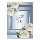 Numéro De Table Élégant gris bleu floral blanc (Dos)