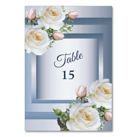 Numéro De Table Élégant gris bleu floral blanc (Par défaut)