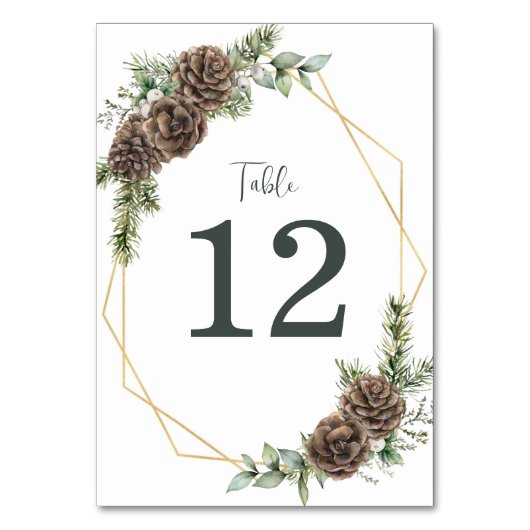 Numéro De Table Elégant hiver Aquarelle Verdure Pine Mariage (Dos)