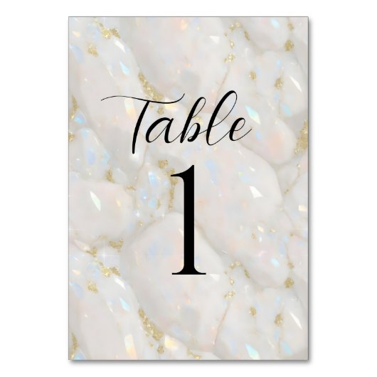 Numéro De Table Élégant Iridescente Opal Gemstone Marble Chic (Dos)