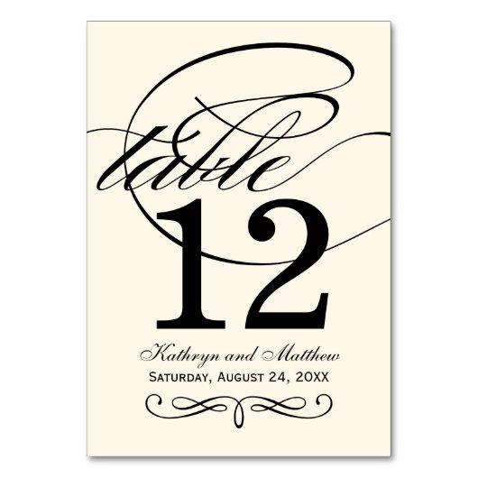 Numéro De Table Élégant ivoire noir calligraphie Mariage Monogramm (Par défaut)