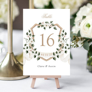 Numéro De Table Élégant Ivy Greenery Floral White Crest Mariage