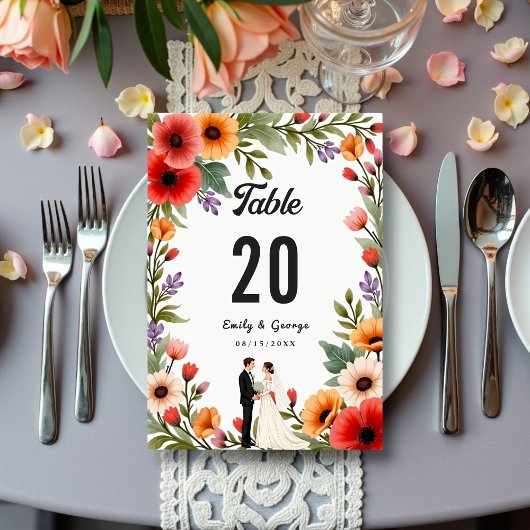 Numéro De Table Élégant Jardin Floral Mariée et Mariage d'été