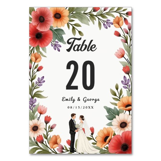 Numéro De Table Élégant Jardin Floral Mariée et Mariage d'été (Par défaut)