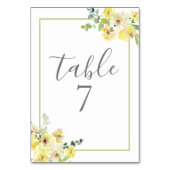 Numéro De Table Élégant jaune Floral Sage Vert Mariage d'été (Dos)