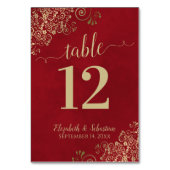 Numéro De Table Élégant Lacy Gold Calligraphie Crimson Mariage rou (Dos)