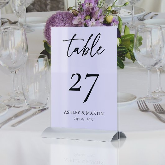 Numéro De Table Élégant Lavande avec Mariage personnalisé gris