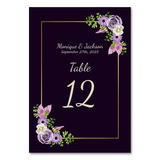 Numéro De Table Élégant Lavande Floral Gold Frame violet Mariage (Par défaut)