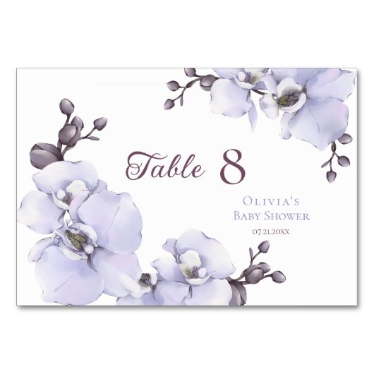 Numéro De Table Elegant Lavender Orchid Baby Shower Table Numbers (Devant)