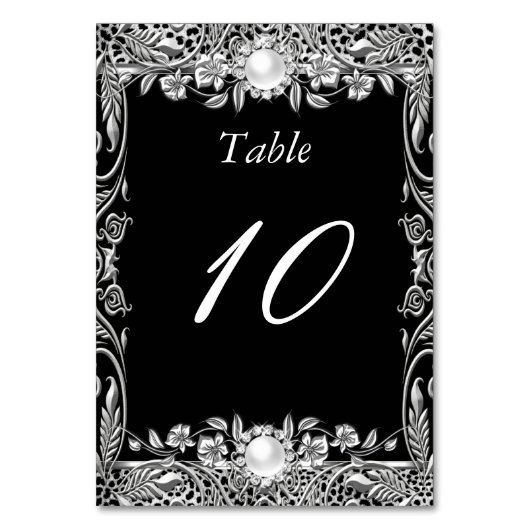 Numéro de Table Elégant Léopard Noir Argent Perle (Par défaut)