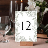 Numéro De Table Élégant ligne florale dessin Sage Mariage vert