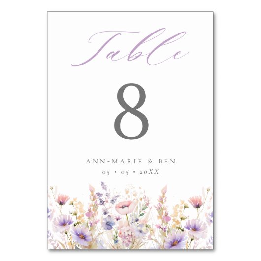 Numéro De Table Élégant Lilac Fleur sauvage Mariage (Par défaut)